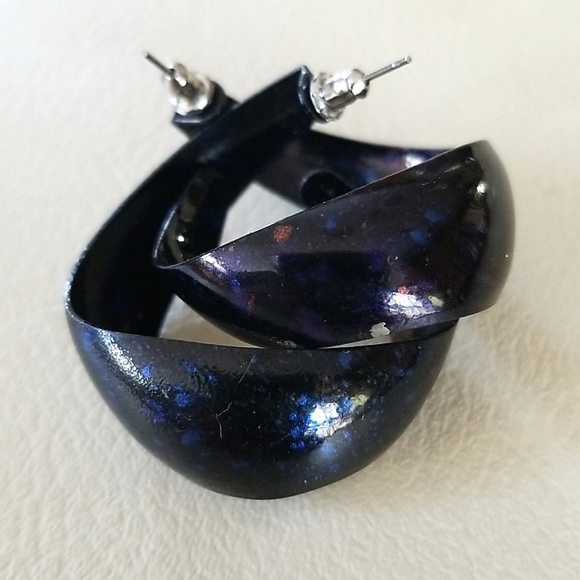 Vintage 1960s Pop Art Black Splatter Enamel Hoop Style Earrings - Picture 15 of 16